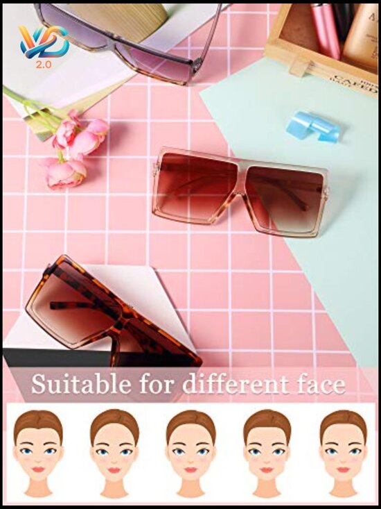 Oversized Square Sunglasses 6 Pack Classic Retro Y2K Shield Shades for Women main image 5